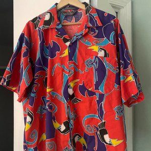 Vintage  Le Tigre Men's XL Casual Button Up Shirt Birds